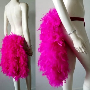 Hot Pink Thick Feather Tail Fan tail back cover Feather Bustle Boa tutu feather belt COSTUME SHOWGIRL BURLESQUE