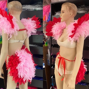 Flamingo costume wings and tail red and light pink simple Feather Bustle Boa tutu costume showgirl burlesque Proudly made in the USA