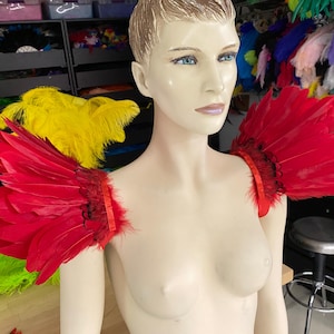 Red Epaulets Feather Carnival Shoulder Pieces Feather Epaulets costume