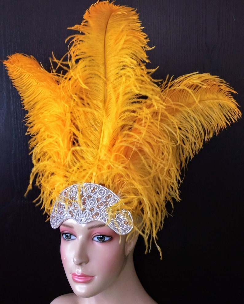 Medium Ostrich Feathers Carnival Headdress on a Rhinestone - Etsy