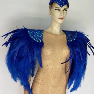 Royal Blue Epaulet Shoulder Piece Angel Wings Feather Ostrich Fantasy ...