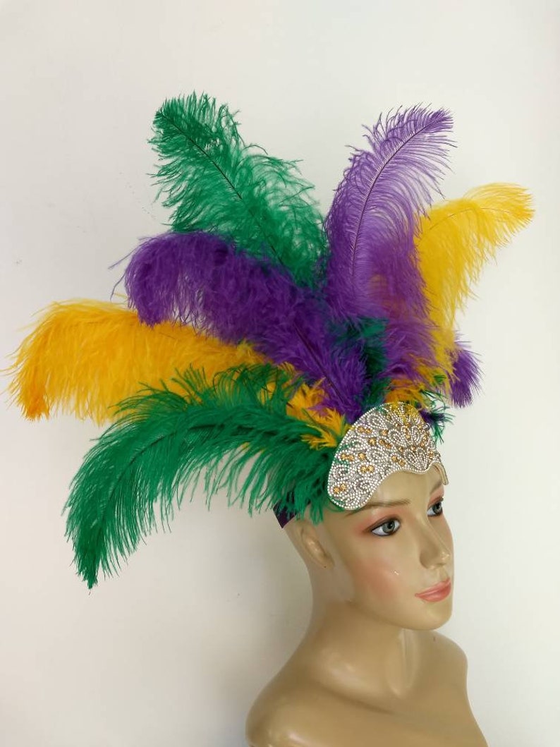 Mardi Gras Colors Carnival Feather Headdress Ostrich Floss | Etsy