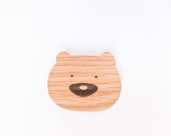 Wall hook bear in oak wood for nursery and cloakroom