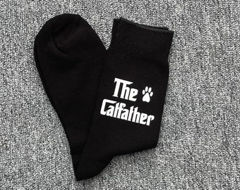 Catfather Socks, Fathers Day Gift from the Cat, Vinyl Printed Men's Socks, Birthday Gift From the Cat, Cat Dad, Christmas Socks