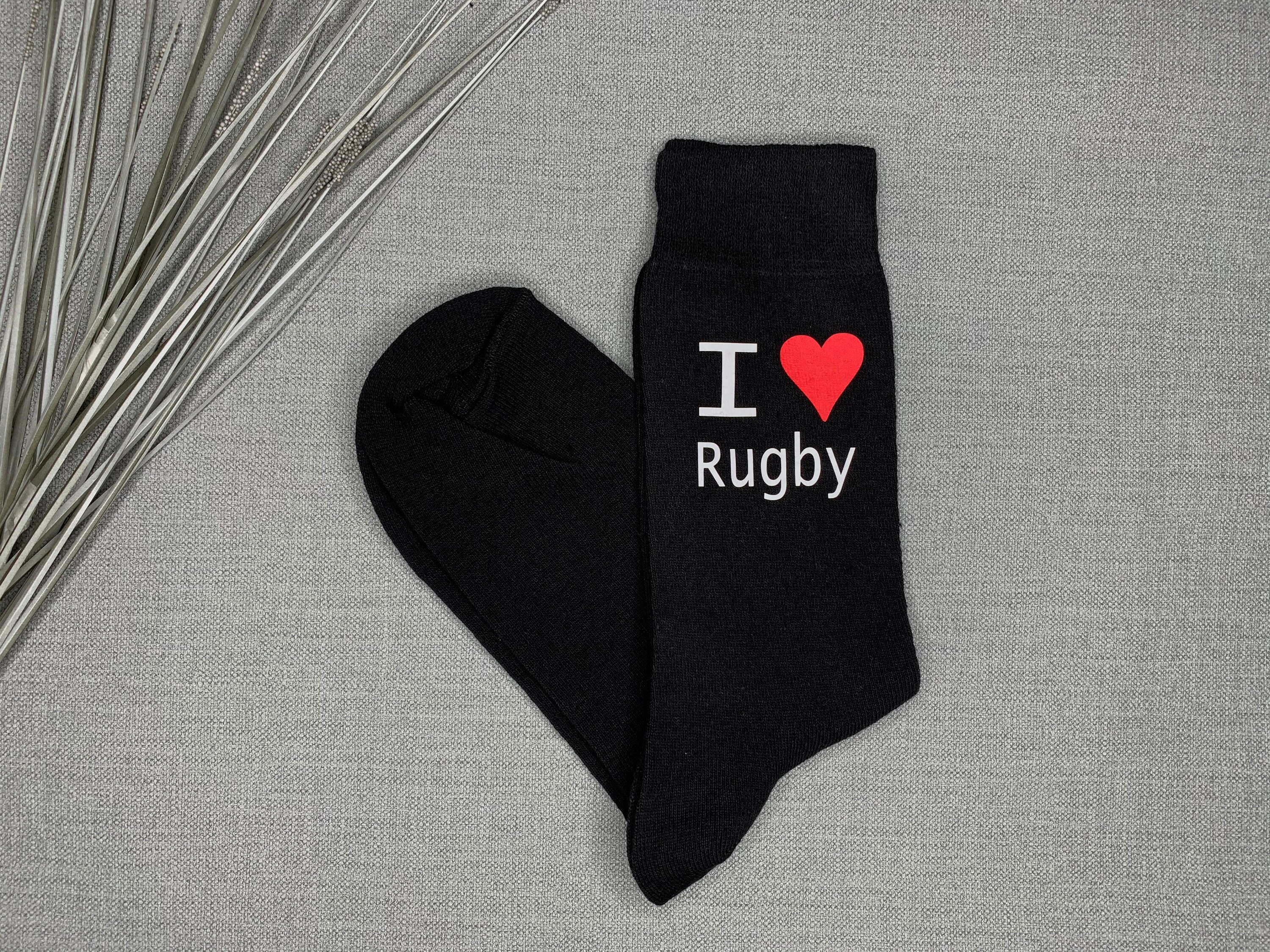 Image of Rugby Fan Gift I Love Men's Black Novelty Socks Vinyl Printed Christmas Birthday Stocking Filler Valentine