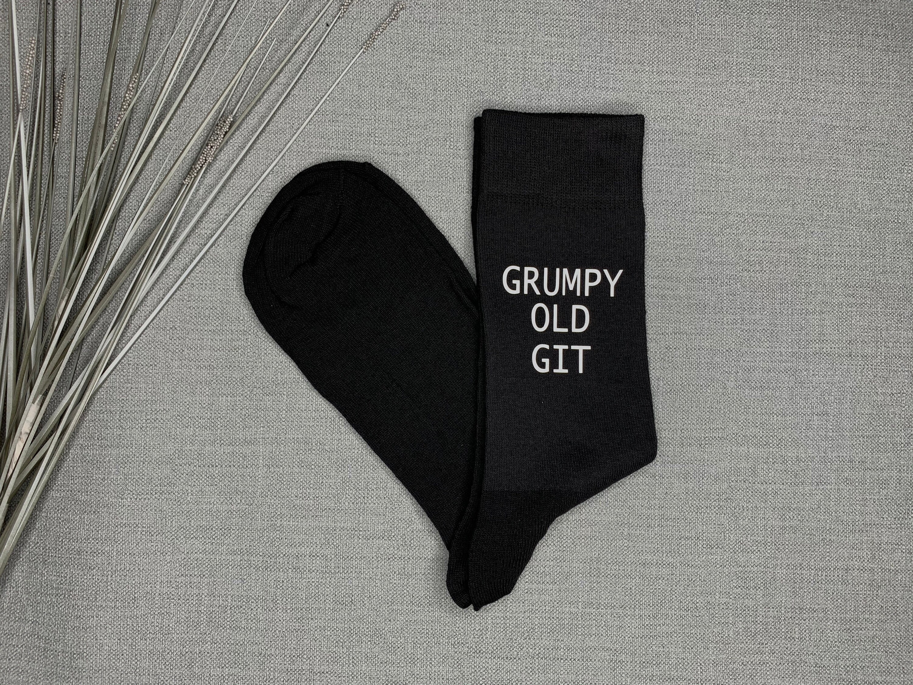 Image of Grumpy Old Git Mens Black Novelty Socks Vinyl Printed Fathers Day Gift Christmas Birthday