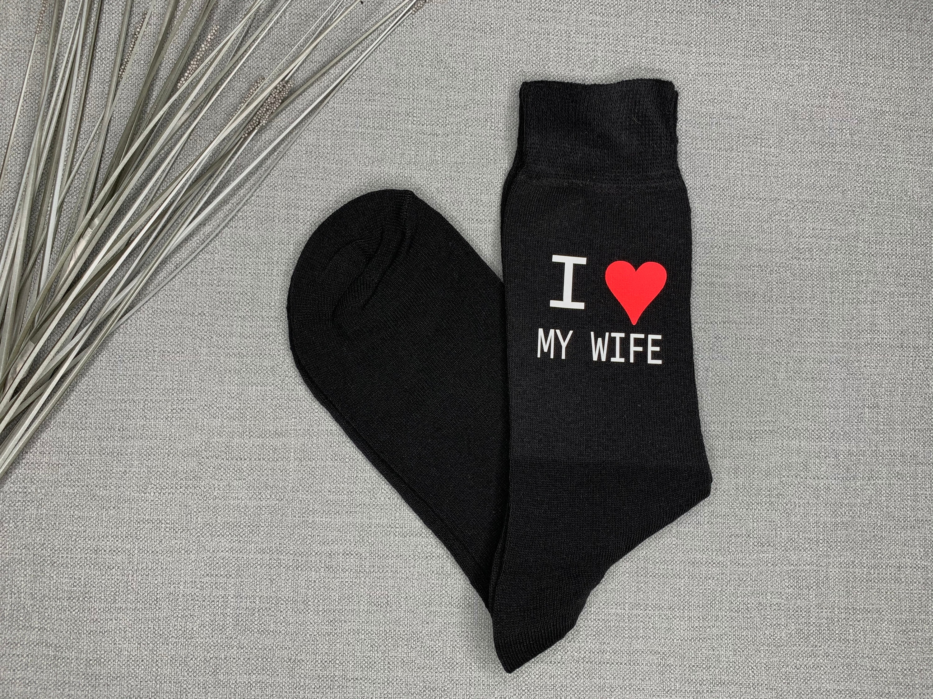 Image of I Love My Wife Men's Valentine's Gift Socks Vinyl Printed Husband Birthday Christmas