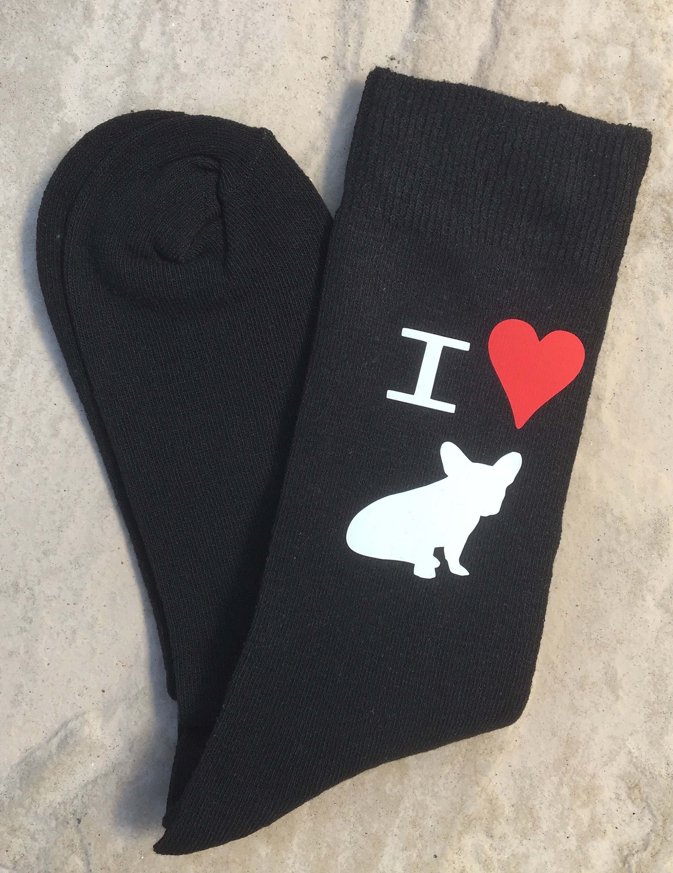 Image of I Love My Frenchie Socks Mens Black Fathers Day French Bulldog Gift Present Birthday Christmas