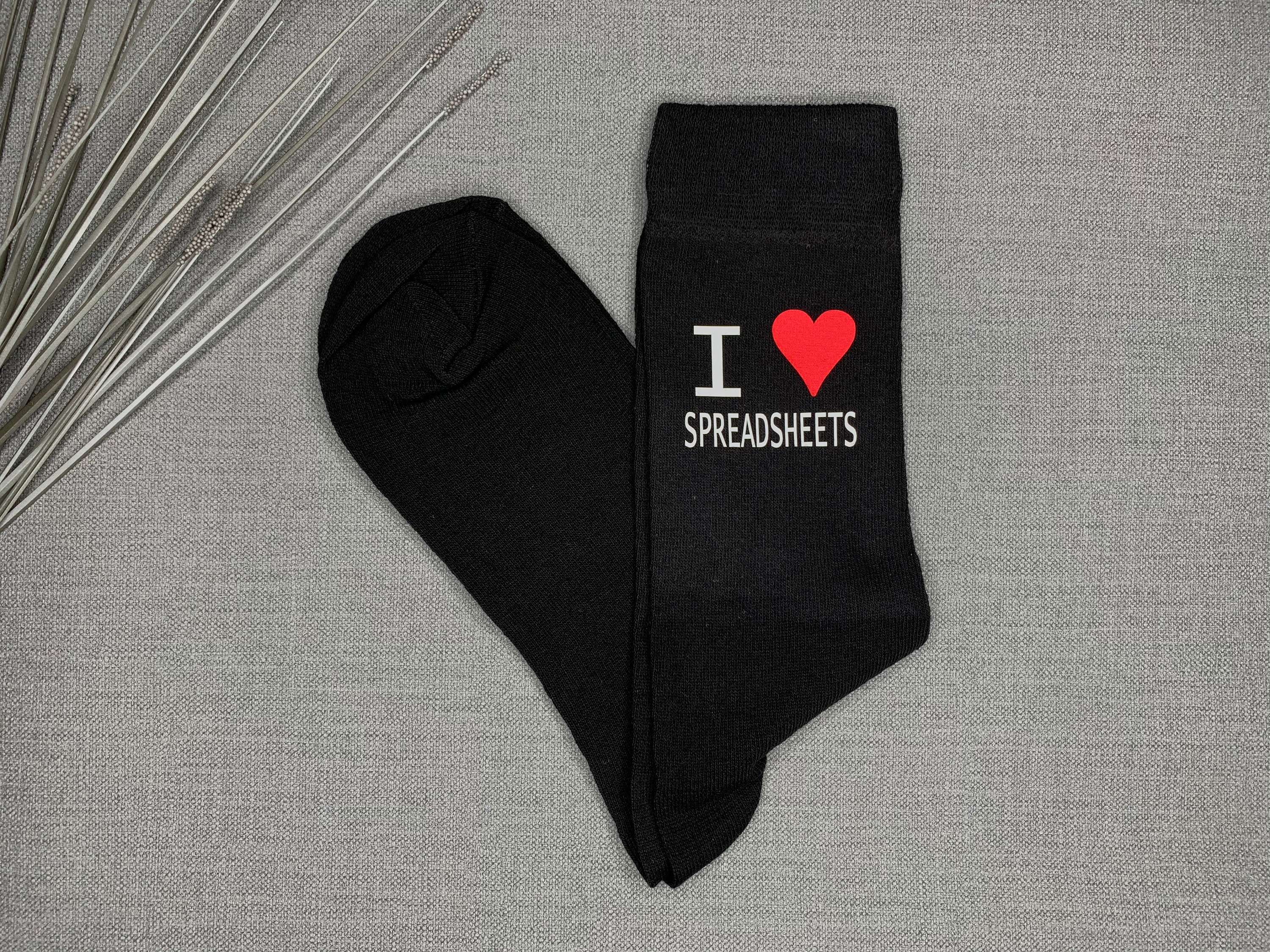 Image of Mens Novelty Black Socks I Love Spreadsheets Birthday Gift Christmas Secret Santa For Boss