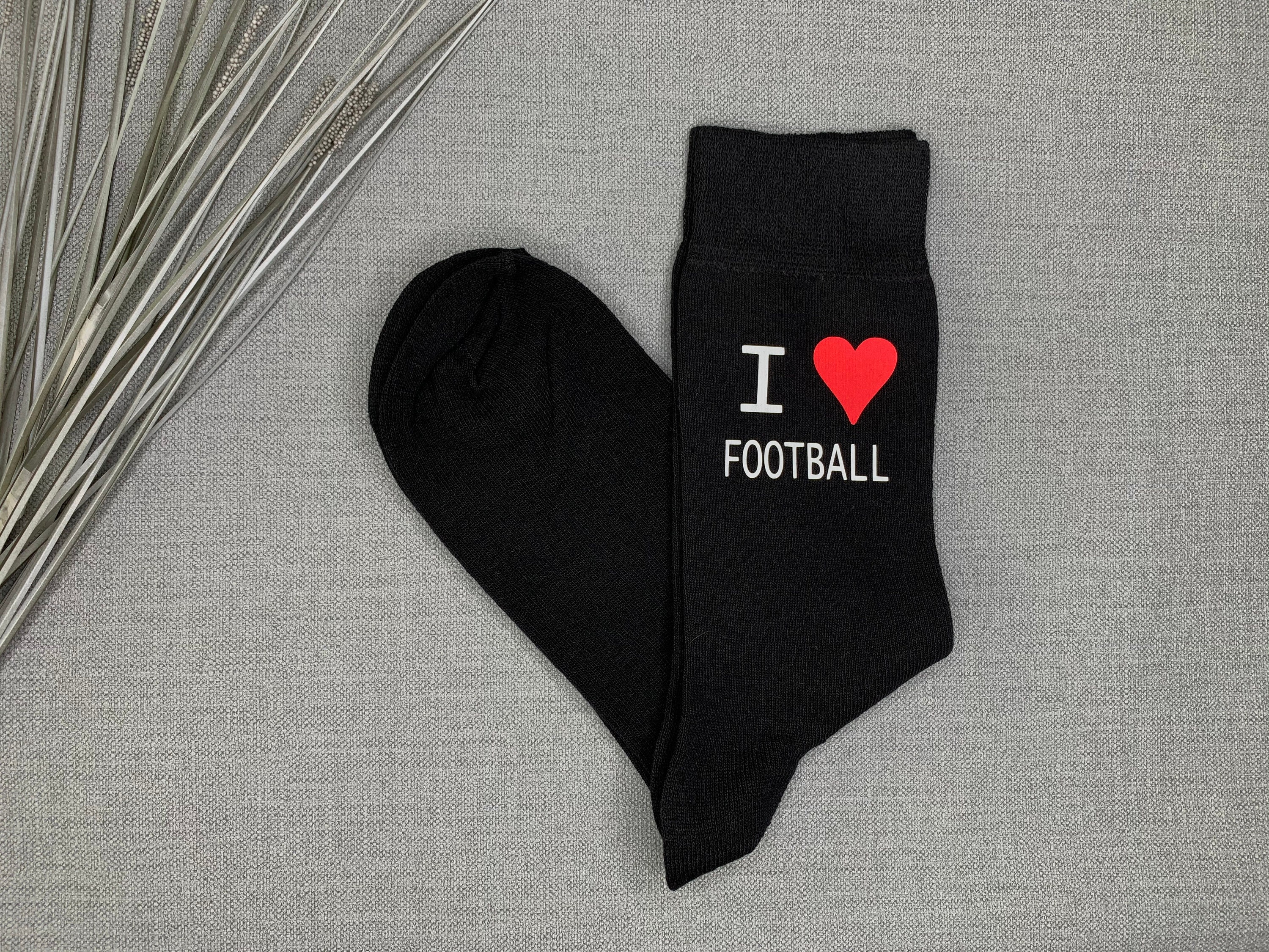 Image of Father Gift I Love Football Men's Novelty Vinyl Printed Black Socks Christmas Boyfriend Valentine Birthday Fathers Day