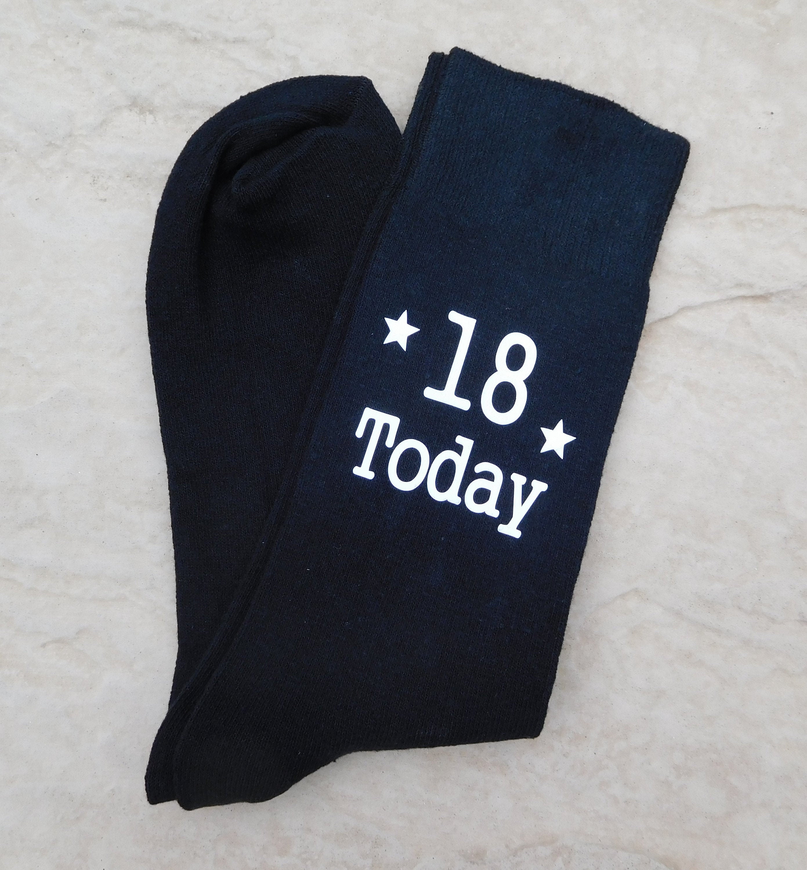 Image of 18Th 21st 30Th 40Th 50Th 60Th 65Th 70Th 80Th 90Th 100Th Birthday Gift Mens Black Socks With White Vinyl Print
