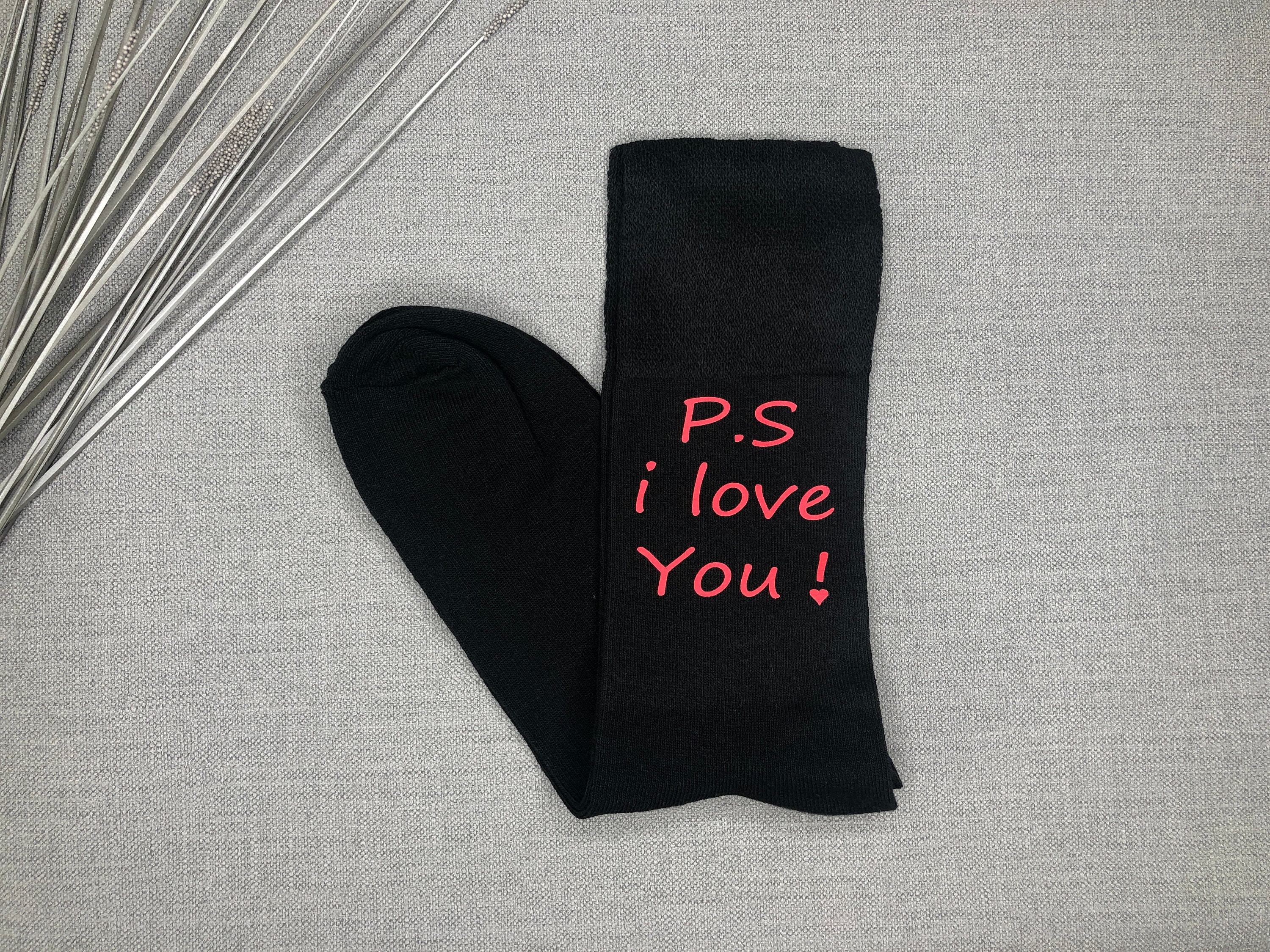 Image of P.s I Love You Men's Black Novelty Socks Valentines Day Gift Birthday Boyfriend Fiance Husband