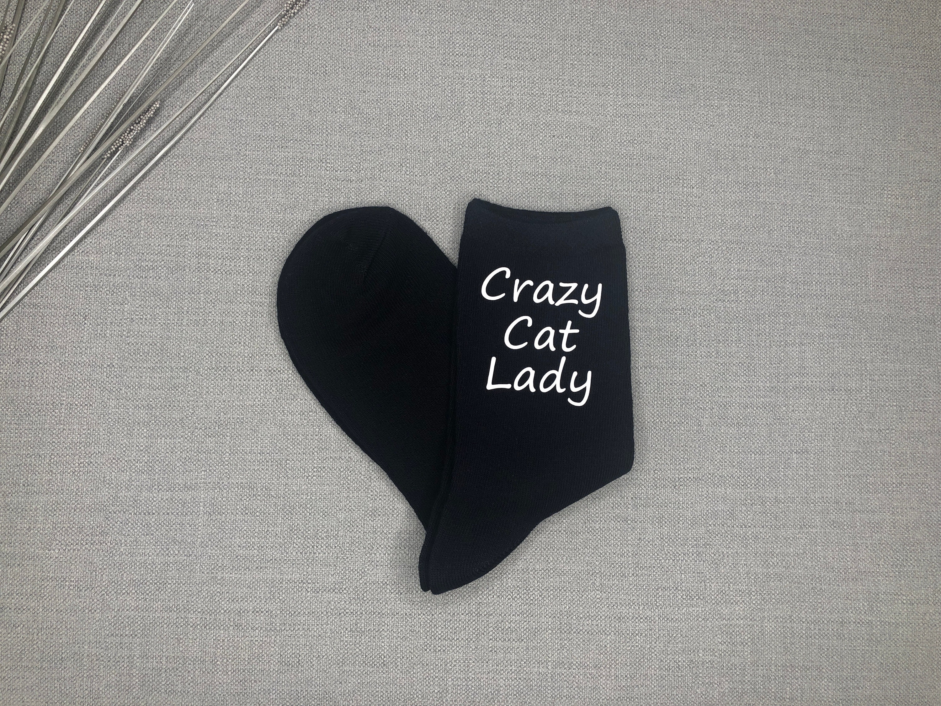 Image of Crazy Cat Lady Ladies Novelty Navy Socks With White Vinyl Print Kitty Kitten Chrismas Gift Stocking Filler Secret Santa