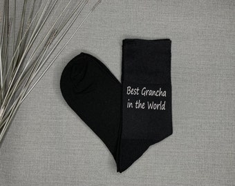 Best Grancha in the World Men's Black Vinyl Printed Socks Fathers Day Gift Grandfather Christmas Gift Grandad Birthday Socks