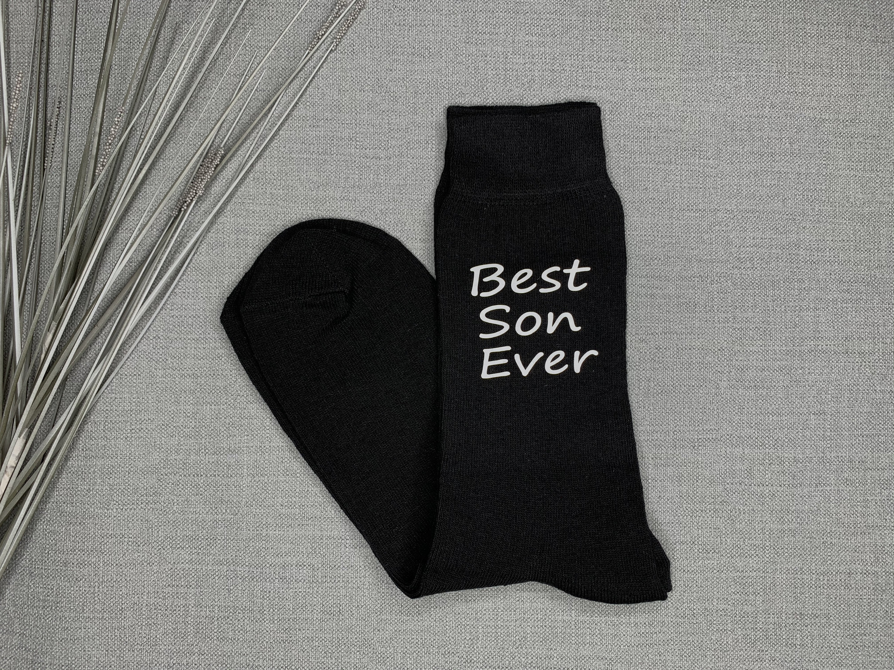 Image of Best Son Ever Mens Black Socks Vinyl Printed Christmas Birthday Novelty