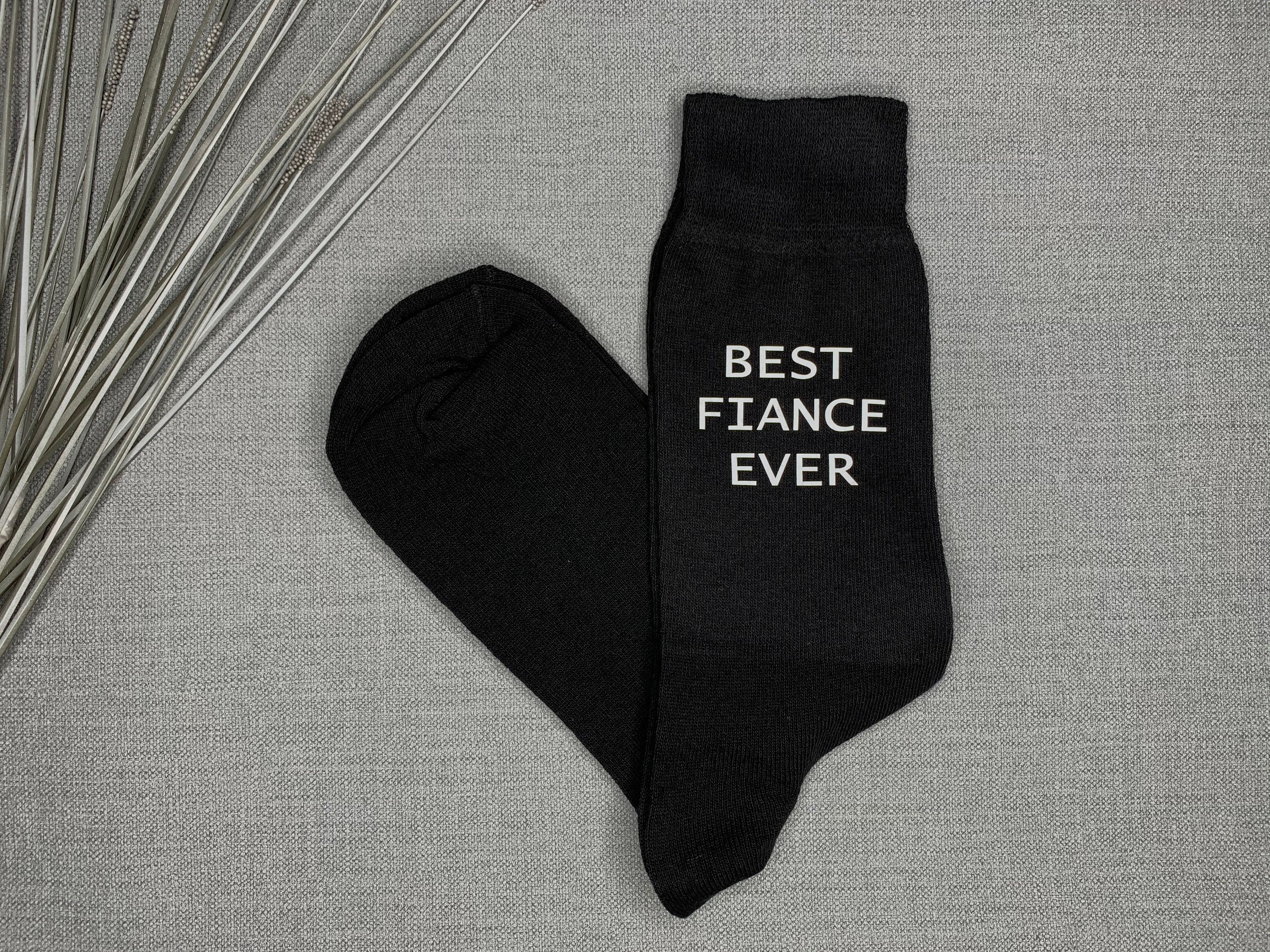 Image of Best Fiance Ever Men's Black Novelty Vinyl Printed Socks Christmas Gift Birthday Valentine