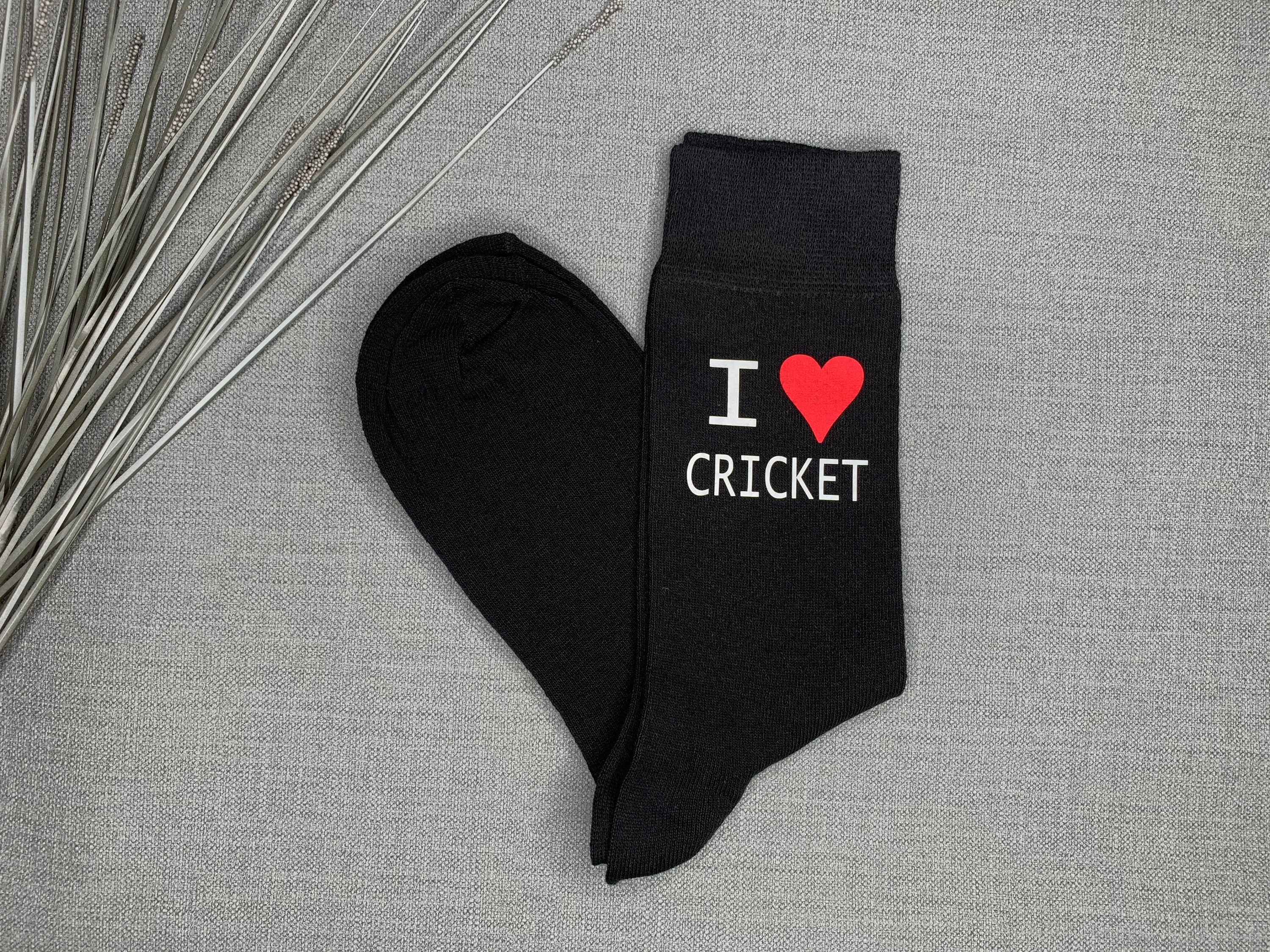 Image of I Love Cricket Men's Novelty Vinyl Printed Black Socks Fathers Day Birthday Gift For Dad Christmas