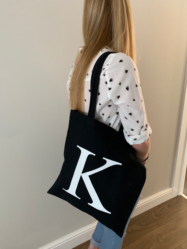 Personalised Alphabet Tote Bag Any Letter Tote Bags Personalised Custom Printed Tote Bag Xmas Gift Personalised Black Tote Bag
