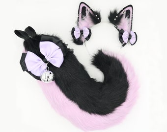 Lunar Goth Puppy Ears and Tail Set - Ears and Tail Set, Puppy Dog Ears Headband, Faux Fur Realistic Puppy Dog Set, Dog Ears and Tail