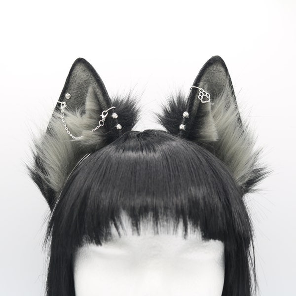 Grey Wolf Ears - Puppy Dog Wolf Ears Headband, Neko Cat Ears, Faux Fur Realistic Puppy Dog Ears, Cosplay Anime Ears, Petplay Puppy Wolf