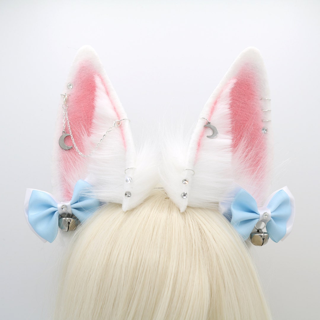 White Bunny Ears - Bunny Ears Headband, Neko Ears, Faux Fur Realistic ...