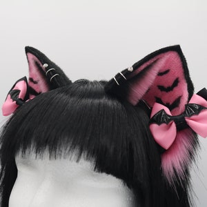 Pink Bat Kitty Cat Ears - Cat Ears Headband, Neko Ears, Faux Fur Realistic Kitty Ears, Cosplay Anime Ears, Petplay Kitten MTO