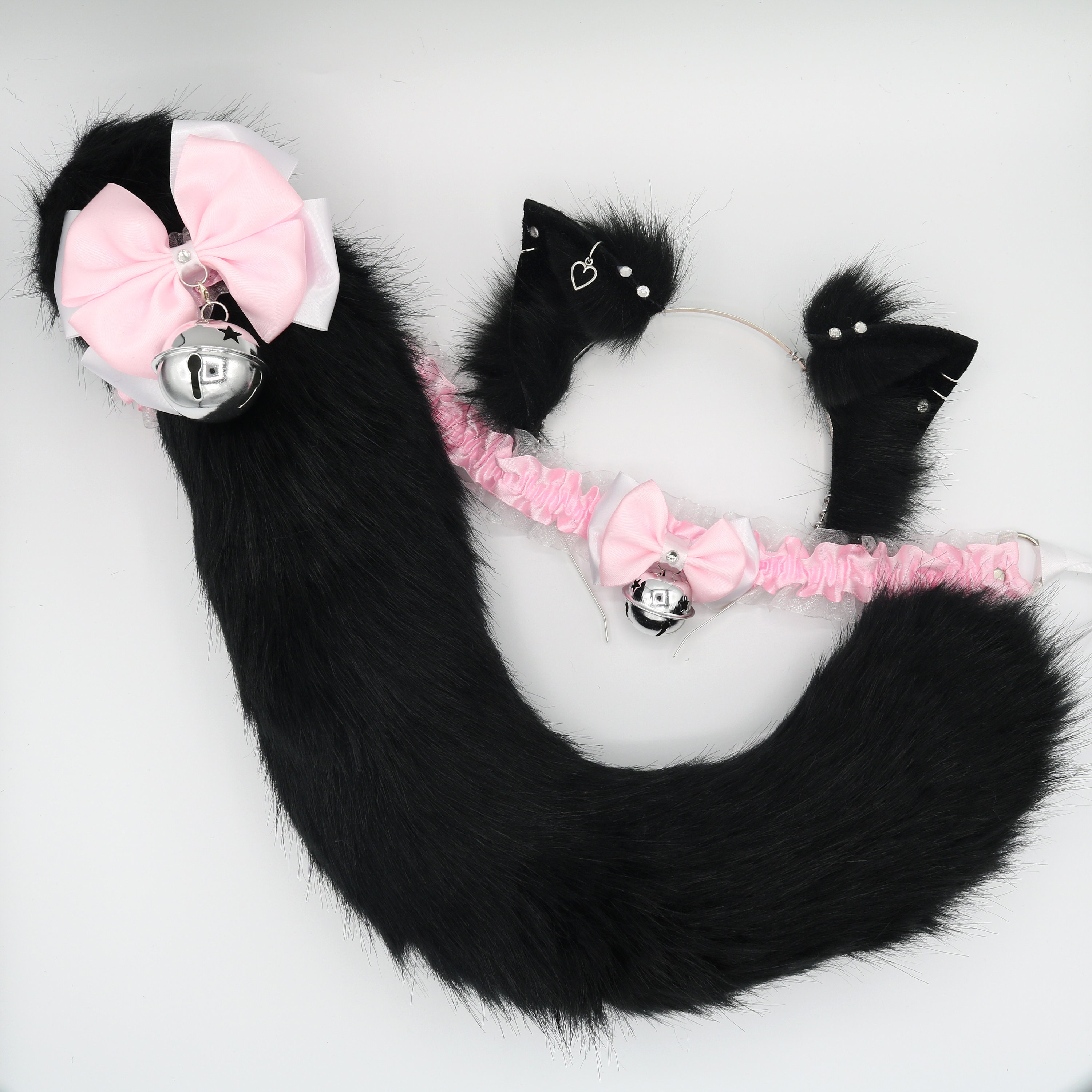 thumbnail image 2 of Cat Ears Headband With Bell Choker & Tail Set - Furry Fox Cosplay Costume Accessories 2 of 9