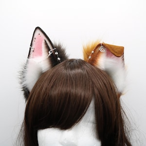 Brown Mismatched Puppy Ears - Dog Ears Headband, Faux Fur Realistic Puppy Ears, Cosplay Ears, Puppy Petplay, Bendable Furry Ears, Therian