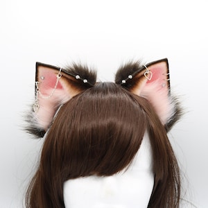 Brown and Pink Kitty Cat Ears - Cat Ears Headband, Faux Fur Realistic Kitty Ears, Cosplay Ears, Neko Petplay, Bendable Furry Ears, Cat Ears