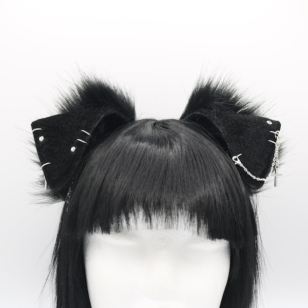 Gothic Black Floppy Puppy Ears - Puppy Dog Ears Headband, Floppy Dog Ears, Faux Fur Realistic Dog Ears, Cosplay Anime Ears, Petplay Puppy