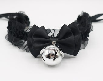 Black Frilly Elastic Collar - Petplay Collar, Elastic Collar, Frilly Choker, Black Choker Necklace, Gothic Collar Choker