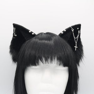 Gothic Black Kitty Cat Ears - Cat Ears Headband, Neko Ears, Faux Fur Realistic Kitty Ears, Cosplay Anime Ears, Petplay Kitten MTO