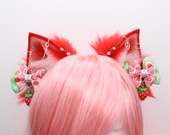 Strawberry Cat Ears Strawberry Kawaii Cat Cosplay Ears ON789 - Wonderland Case main image 4