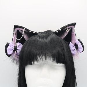 Lunar Goth Kitty Cat Ears - Cat Ears Headband, Neko Ears, Faux Fur Realistic Kitty Ears, Cosplay Anime Ears, Petplay Kitten MTO