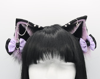 Lunar Goth Kitty Cat Ears - Cat Ears Headband, Neko Ears, Faux Fur Realistic Kitty Ears, Cosplay Anime Ears, Petplay Kitten MTO
