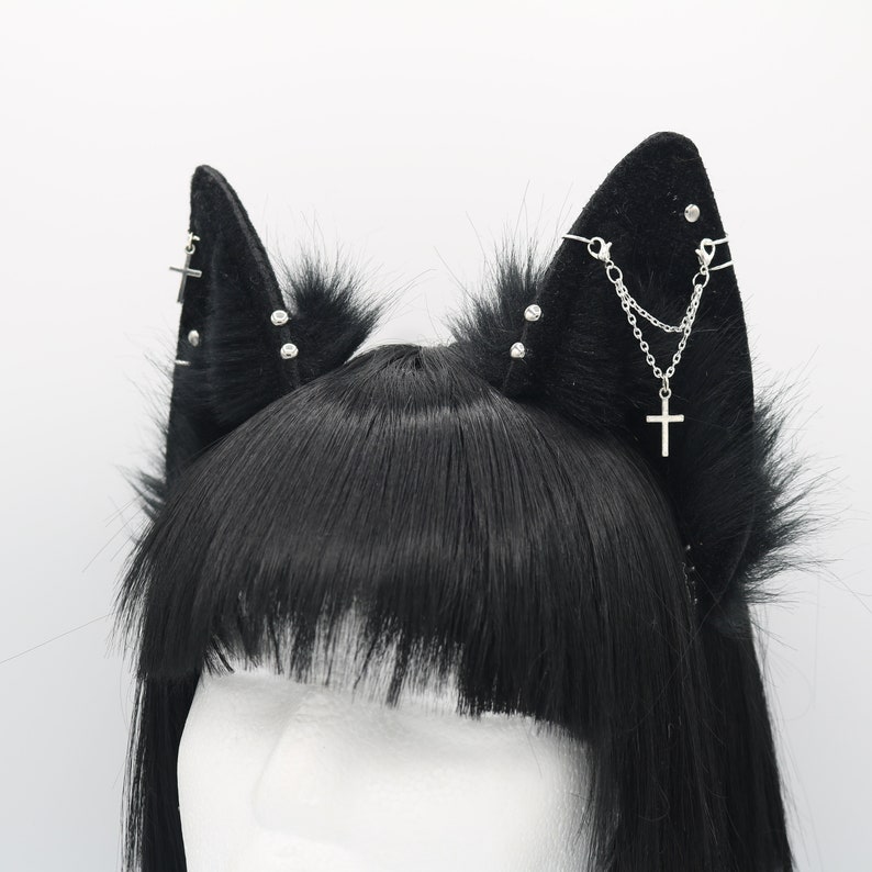 Gothic Black Puppy Ears Puppy Dog Ears Headband, Neko Cat Ears, Faux Fur Realistic Puppy Dog Ears, Cosplay Anime Ears, Petplay Puppy MTO image 3