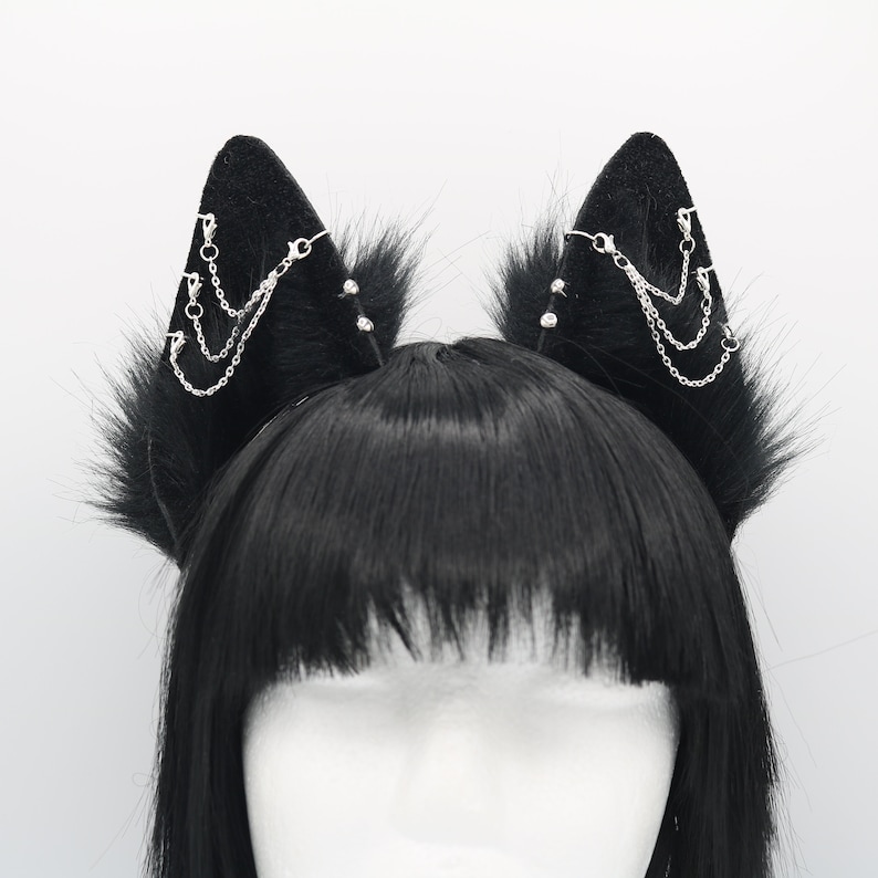 Gothic Black Puppy Ears Puppy Dog Ears Headband, Neko Cat Ears, Faux Fur Realistic Puppy Dog Ears, Cosplay Anime Ears, Petplay Puppy MTO Style C