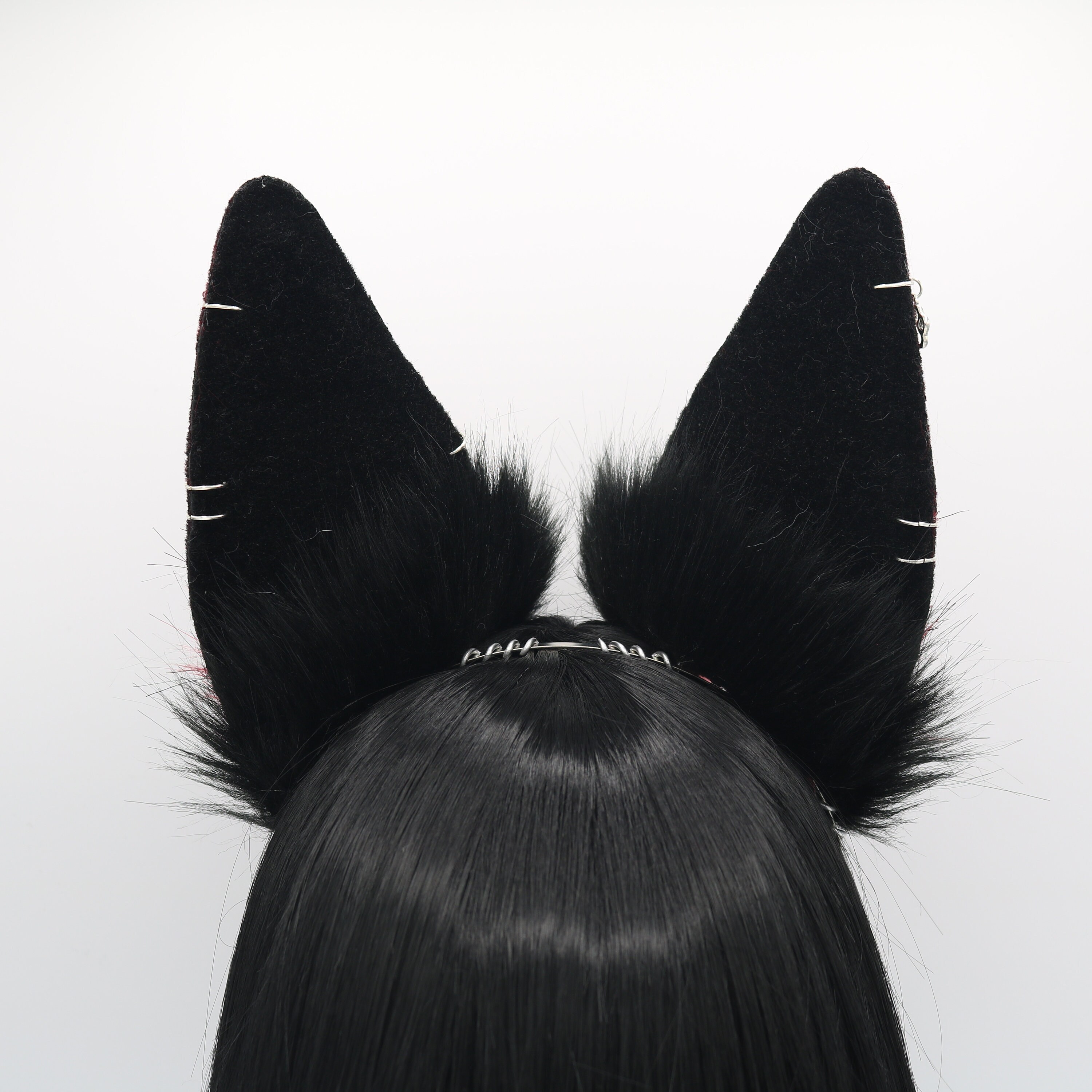 Red Realistic Ear Red and Black Bunny Ears - Bunny Ears Headband, Neko Ears, Faux Fur ...