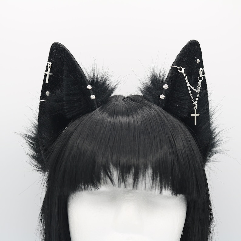 Gothic Black Puppy Ears Puppy Dog Ears Headband, Neko Cat Ears, Faux Fur Realistic Puppy Dog Ears, Cosplay Anime Ears, Petplay Puppy MTO Style A