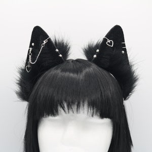 Gothic Black Puppy Ears Puppy Dog Ears Headband, Neko Cat Ears, Faux Fur Realistic Puppy Dog Ears, Cosplay Anime Ears, Petplay Puppy MTO Style B