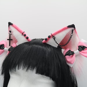 Pink & Black Tip Cat Ears - Cat Ears Headband, Neko Kitty Ears, Faux Fur Realistic Cat Ears, Cosplay Anime Ears, Petplay Kitten MTO