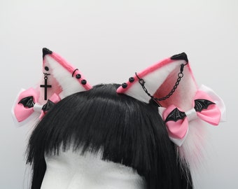 Pink & Black Tip Cat Ears - Cat Ears Headband, Neko Kitty Ears, Faux Fur Realistic Cat Ears, Cosplay Anime Ears, Petplay Kitten MTO