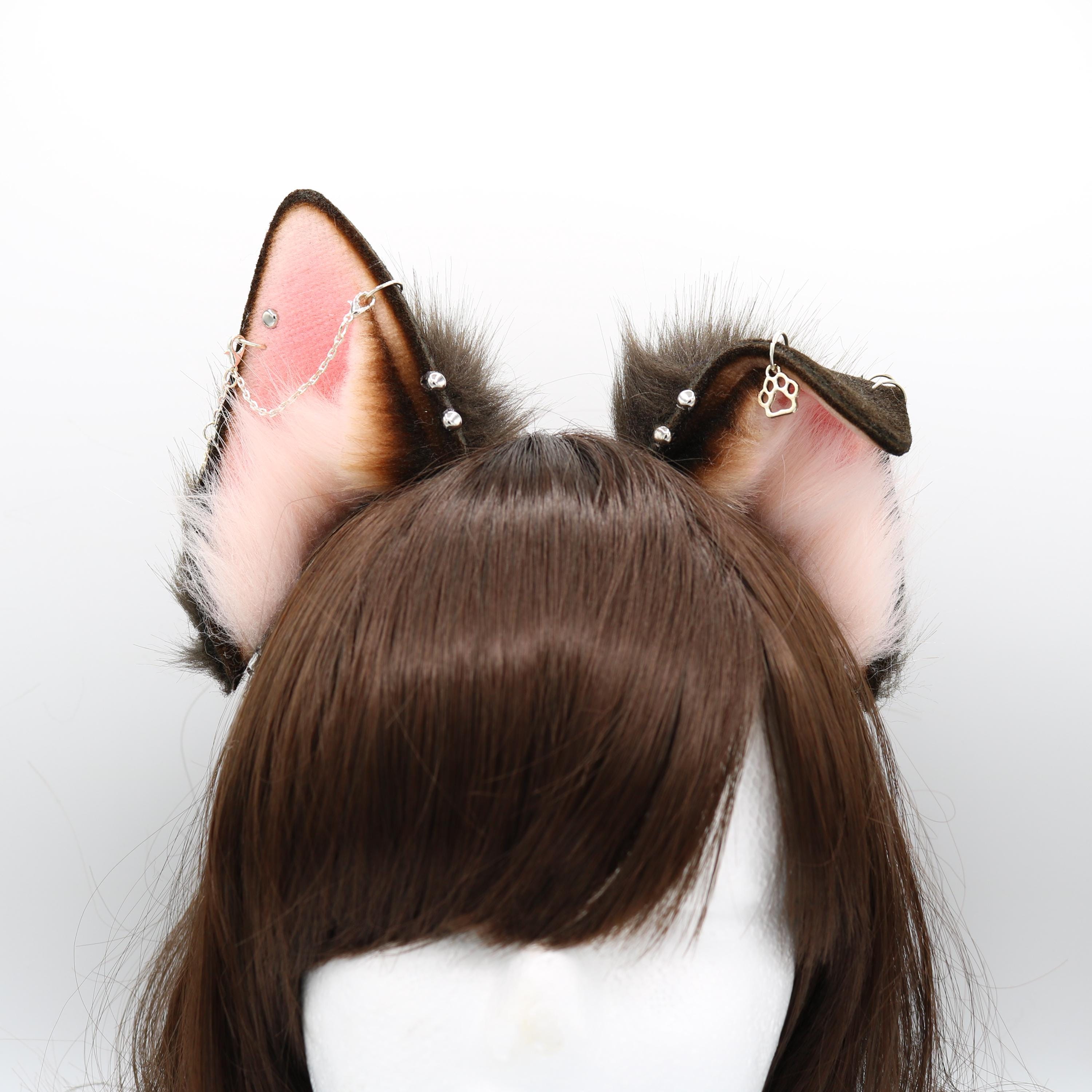 Brown and Pink Puppy Ears - Dog Ears Headband, Faux Fur Realistic Puppy Ears, Cosplay Ears, Puppy Petplay, Bendable Furry Ears, Therian Ears