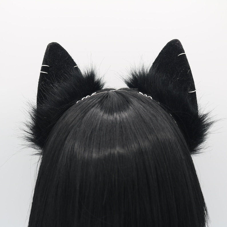 Gothic Black Puppy Ears Puppy Dog Ears Headband, Neko Cat Ears, Faux Fur Realistic Puppy Dog Ears, Cosplay Anime Ears, Petplay Puppy MTO image 4