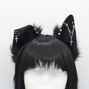 Gothic Black Puppy Ears - Puppy Dog Ears Headband, Neko Cat Ears, Faux Fur Realistic Puppy Dog Ears, Cosplay Anime Ears, Petplay Puppy MTO