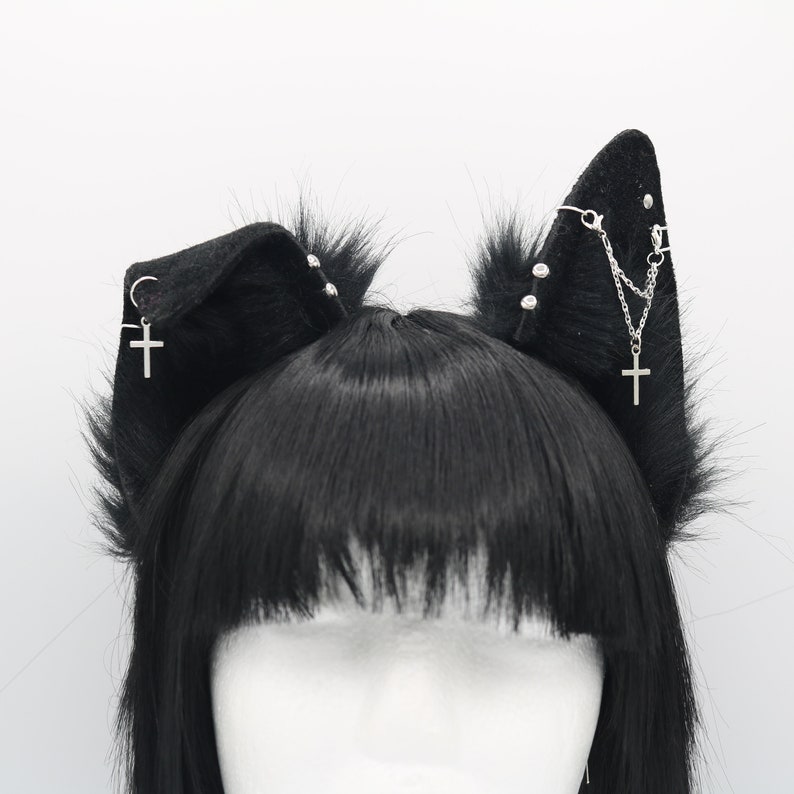 Gothic Black Puppy Ears Puppy Dog Ears Headband, Neko Cat Ears, Faux Fur Realistic Puppy Dog Ears, Cosplay Anime Ears, Petplay Puppy MTO image 1