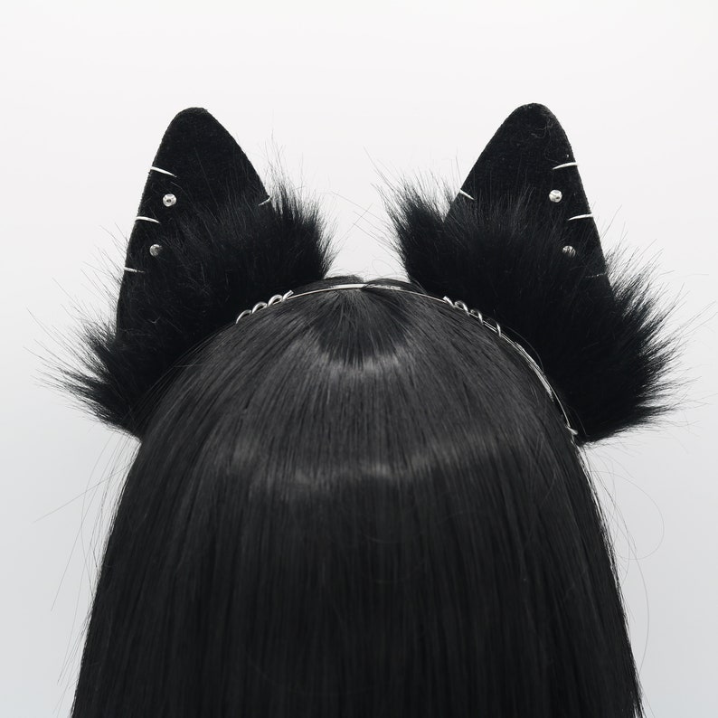 Gothic Black Puppy Ears Puppy Dog Ears Headband, Neko Cat Ears, Faux Fur Realistic Puppy Dog Ears, Cosplay Anime Ears, Petplay Puppy MTO image 7