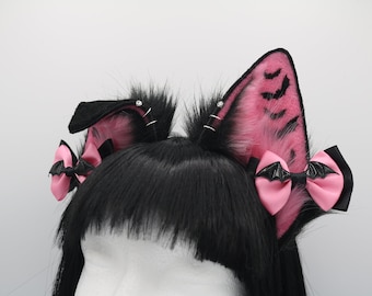 Pink Bat Puppy Ears - Puppy Dog Ears Headband, Neko Cat Ears, Faux Fur Realistic Puppy Dog Ears, Cosplay Anime Ears, Petplay Puppy MTO