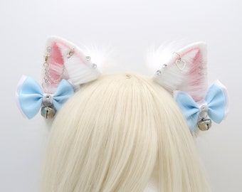 Oreilles de chat blanc moelleuses - serre-tête oreilles de chat moelleuses, oreilles de Neko Kitty, oreilles de chat réalistes en fausse fourrure, oreilles d'anime cosplay, chaton Petplay MTO