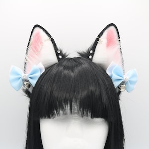 Black and White Puppy Ears - Puppy Dog Ears Headband, Neko Cat Ears, Faux Fur Realistic Puppy Dog Ears, Cosplay Anime Ears, Petplay Puppy